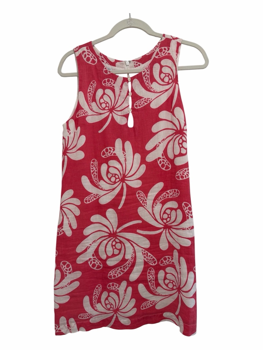 Island Company Linen Castaway Shift Dress Pink White Floral Size Medium summer